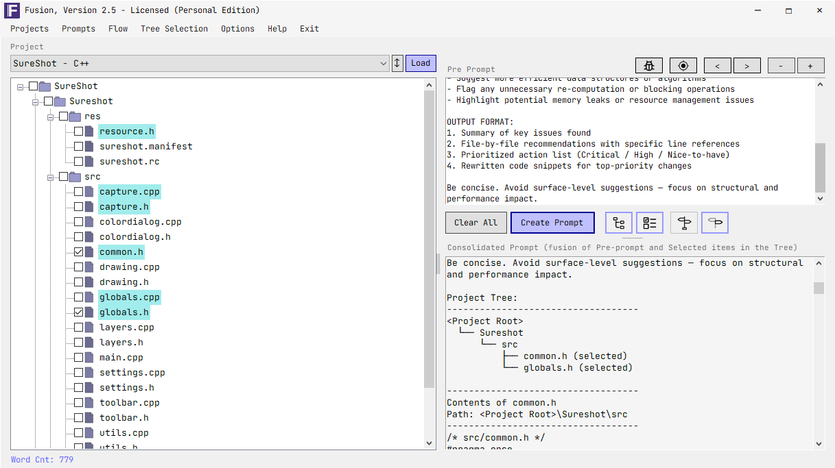 Fusion application screenshot